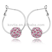 Trendy white gold jewelry crystal diamond ball hoop earrings